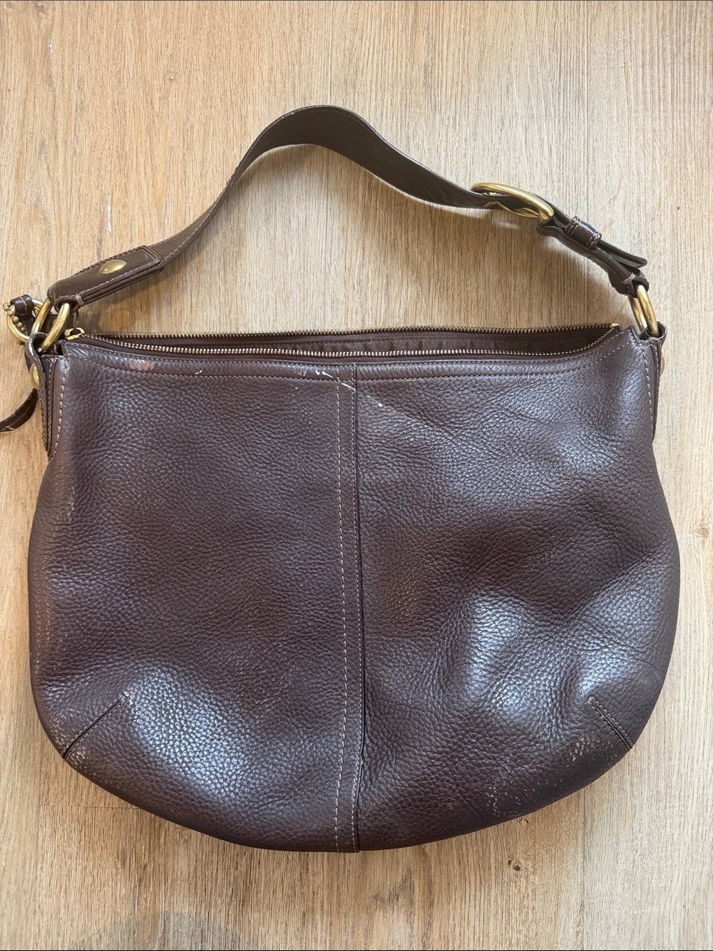 Coach Dark Brown Pebbled Leather Hobo Bag